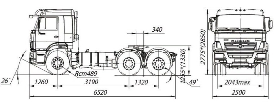Седельный тягач КАМАЗ 65116-6913-48(A5) габариты, чертеж